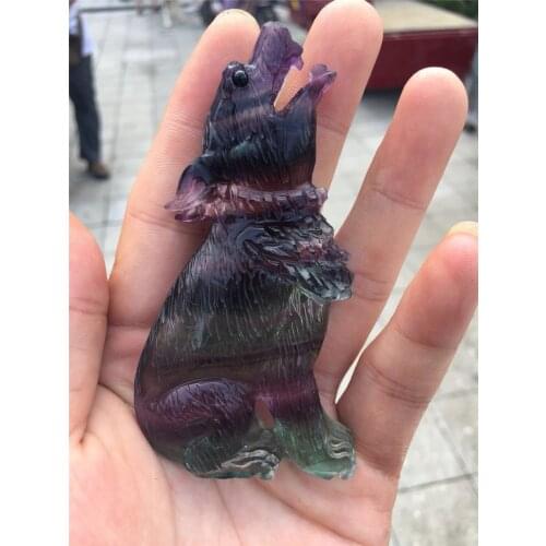 Natural color fluorite carved animal Wolf, crystal Wolf home decoration