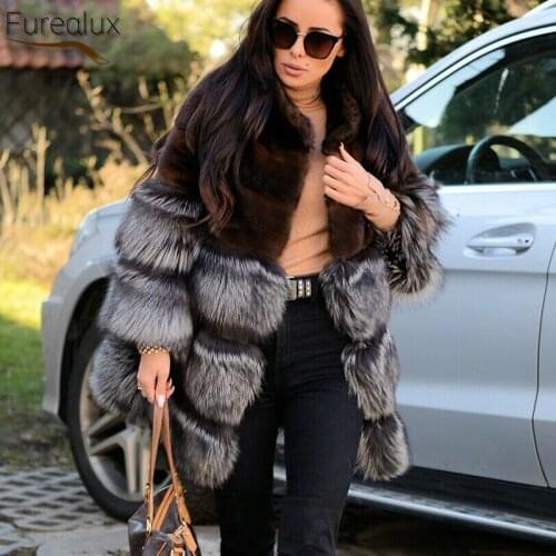 FUREALUX New Real Mink Coat Natural Fur Mid-length Mink Womens Winter Full Fur Thickened Warmth Street Style Retro Clothing