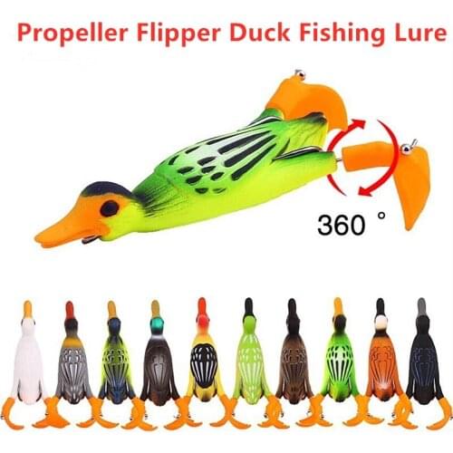 2021 New Propeller Flipper Duck Fishing Lure 9.5cm/11.2g Ducking Fishing Frog Lure Artificial Bait Duckling 3D Eyes Day Baits