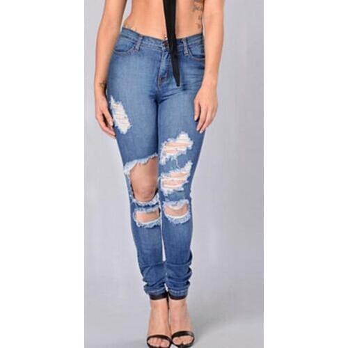 LOGAMI New Stretchy Hole Jeans Woman Ripped Denim Trousers For Women Pencil Skinny Jeans Pants