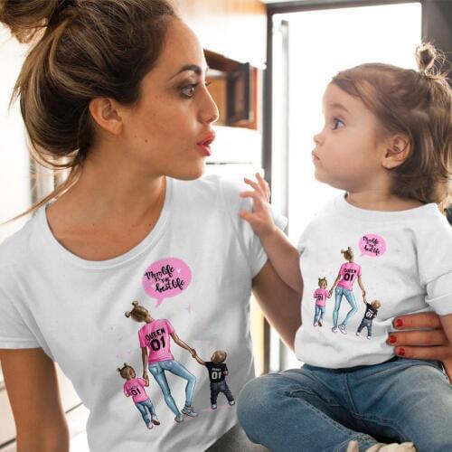 Family Matching Outfits Super Mom and Daughter Print Boys Girls T-shirt Mothers day Present Clothes Kids&Woman Funny camisetas