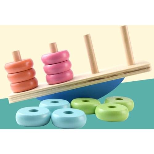 Rainbow Stacking Rings Classic Developmental Toys Wooden Balance for Kids