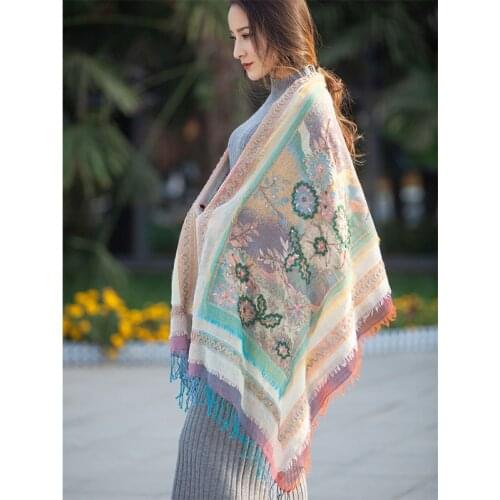 100% Merino Wool Pashmina Scarf Female Jacquard Pashmina Hand-embroidered ethnic travel photo wool shawl scarf keep warm long