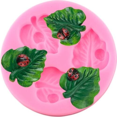 Leaf with Ladybug Silicone Molds Cupcake Topper Fondant Mold DIY Party Cake Decorating Tools Candy Clay Chocolate Gumpaste Mould