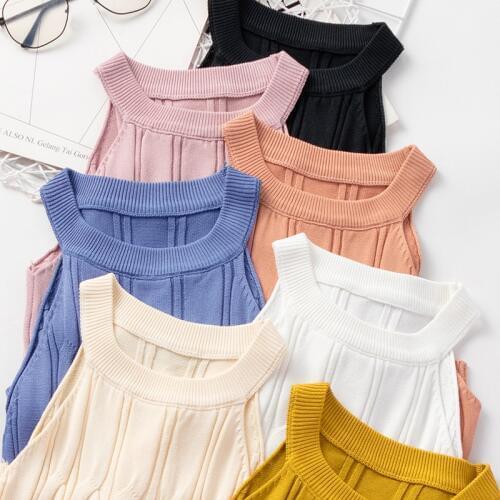 SINGRAIN Women Summer Knitted Halter Tank Tops Sexy Clubwear Basic Crop Tops Solid Party Tanks Causal Basic Knitted Camisole