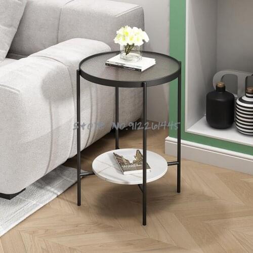 Nordic sofa side table Changhong glass living room balcony net red double small round table coffee table light luxury rock board