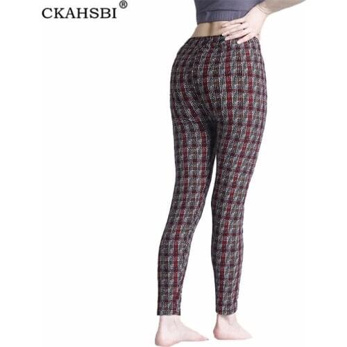 CKAHSBI Sport Yoga Plaid Printing Pattern Legging Women Workout Fitness Jogging Running Pants Gym Tights Stretch Knitted Wear