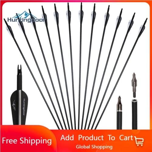 12pcs 31inch 500-550 spine Carbon Arrows Length Fletching Plastic Black and White Feather Recurve/Compound Bow with sponge arrow
