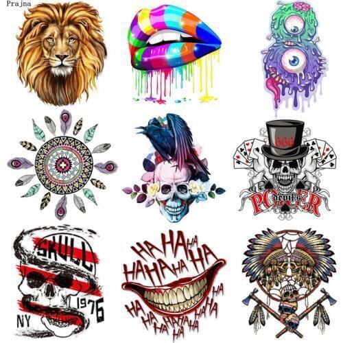 Prajna Punk Skull Iron On Transfers Thermal Vinyl Heat Transfers Ironing Patches For Clothes Stickers On Clothing DIY Appliques