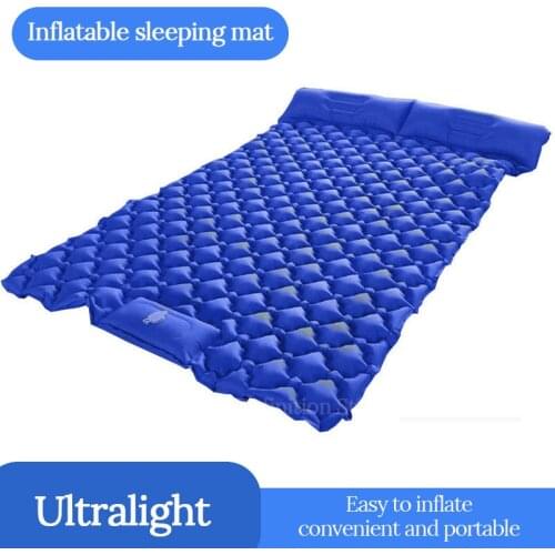 Camping Sleeping Pad Double Bed Built-In Pump Thickening Foldable Tent Inflatable Mattress Self-Inflating Mat Travel Neck Pillow