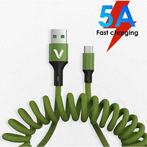 USB Cable Retractable Spring Cable For Phone Fast Charging Charger Micro USB Type C Cable Wire Data Cord