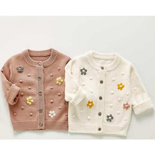 Infant Baby Girl Knitting Coat Hand Embroidery Spring Autumn Newborn Baby Girls Knitting Cardigan Toddler Baby Girl Sweater