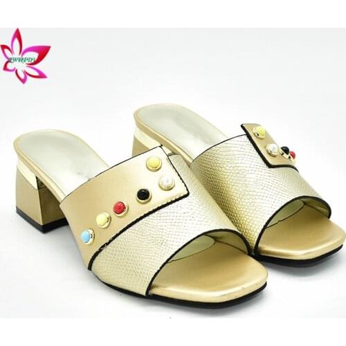 Gold Color Women Sandals Classics African Women Pumps Shoe for Party High Quality Peep Toe Shoes Decorated with Stones