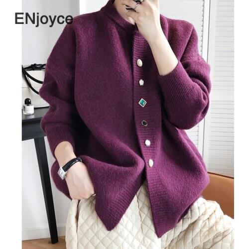 Women Autumn Winter Thicken Knitted Cardigans Sweater Vintage Single Breasted O-Neck Long Sleeve Sweaters Coat Korean Style Chic