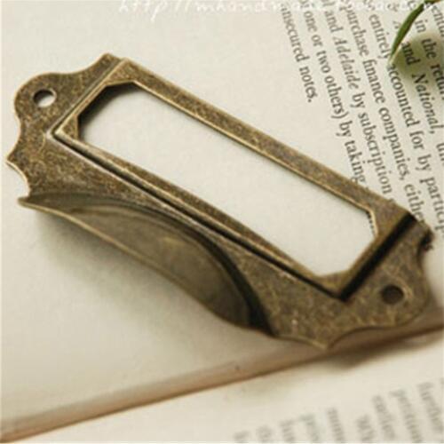 100 pcs Antique Brass Vintage Metal Label Pull Frame Handle File Name Card Holder For Furniture Cabinet Drawer Box Case Bin
