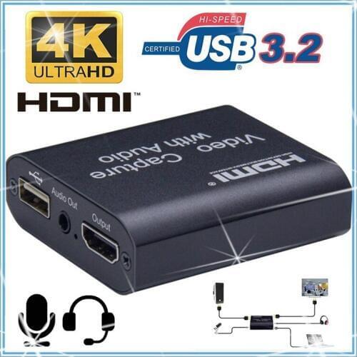 1080P 4K HDMI Video Capture Device HDMI to USB 3.0 Video Capture Card with 3.5mm Stereo Output for PC OBS Live Broadcast