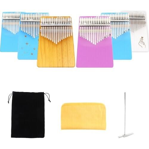 17 Key Thumb Piano Finger Piano Kalimba Single Board Pine Mbira Keyboard Musical Instrument with Tuning Hammer Cleaning Cloth