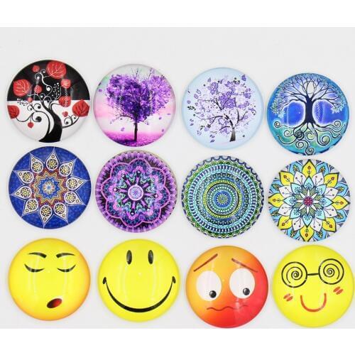 20PCS/Pack) 30mm Diameter Vintage Smile Tree Photo Round Glass Cabochon Mixed Pattern fit Cameo Base Setting Jewelry Components