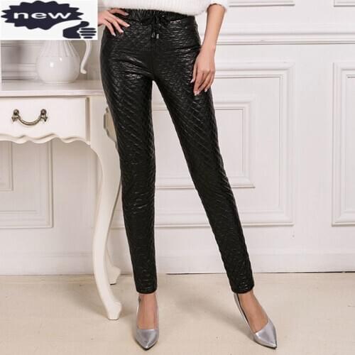2021 New Fashion Womens Gothic Long Pants Genuine Leather Sheepskin Female Trousers Stretchy Calca Feminina Pantalones Mujer