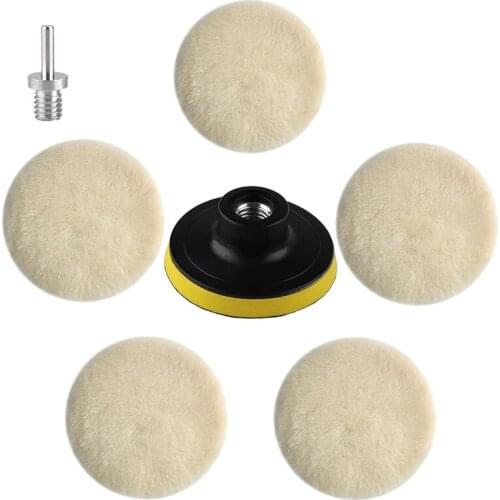 6 Pcs Polishing Pads, Buffing Pad For Car,3 Inch Bonnets Waxing Buffer Discs Wheel Kit For Drill With M14 Drill Adapter
