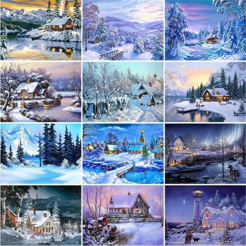 DIY 5D Diamond Painting House Diamond Embroidery Winter Snow Scenery Full Square/Round Mosaic Resin Landscape Cross Stitch Kits