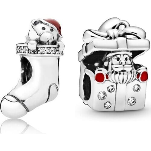Baofu New 925 Sterling Silver Beaded Christmas Bear Christmas Stocking Gift Box Beaded Suitable For Original Bracelet Jewelry