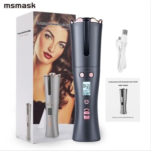 Cordless Automatic Hair Curler iron wireless Curling Iron USB Rechargeable Air Curler for Curls Waves LCD Display Ceramic Curly