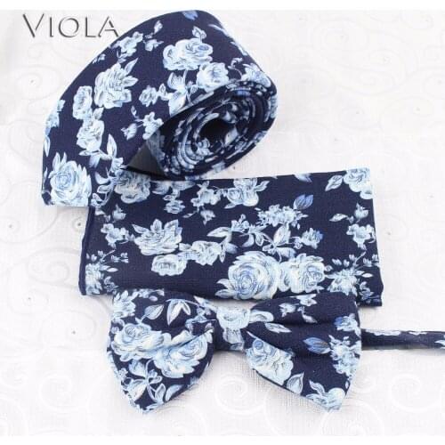 Floral Printed 6.5cm Neck Tie Set Thick Cotton Women&Men Butterfly Adult bowtie Handkerchief Pocket Square Accessory Gift