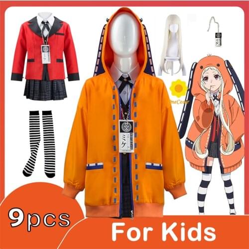 Kids Runa Yomotsuki Kakegurui Compulsive Gambler Cosplay Costume Anime Wig Children JK School Hoodie Uniform Dress Party Girls