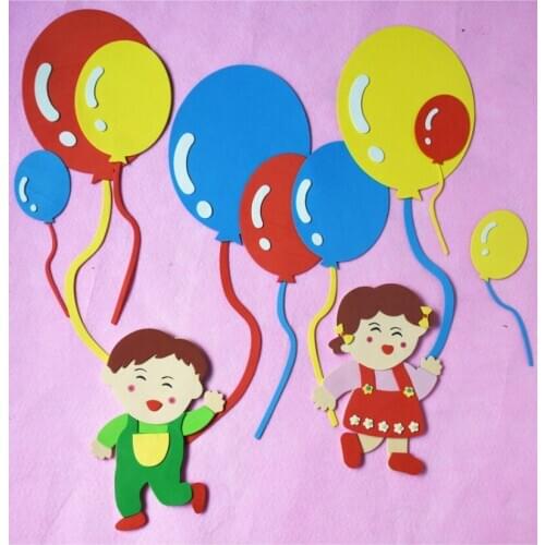 Kindergarten Wall Paste Balloon Sticker EVA Foam Felt Fabric School Kids DIY Crafts Color Blackboard Newspaper Layout Decoration