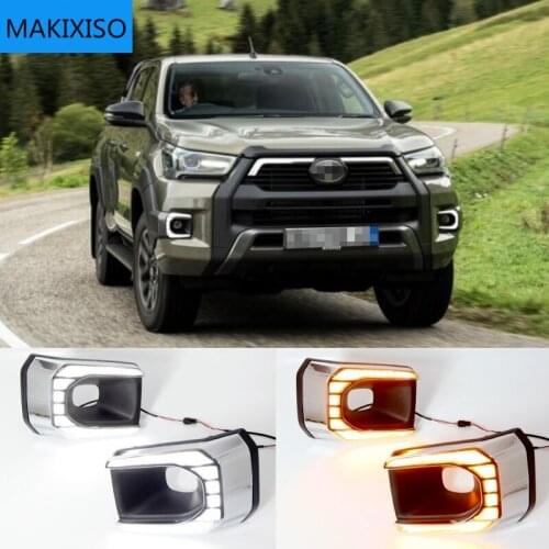 LED Daytime Running Light For Toyota Hilux Revo Rocco 2020 2021 Waterproof 12V Yellow Turn Signal Indicator Light Bumper LED DRL