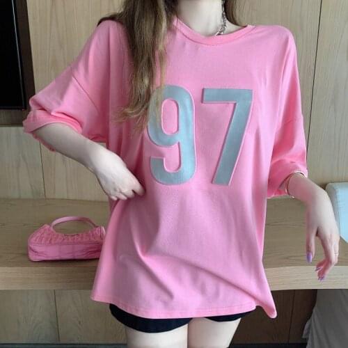 Summer fun reflective printing short-sleeved printed t-shirt female Harajuku style loose top T-shirt all-match female
