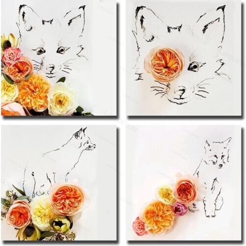 Kawaii Watercolor Animail Cat Dog Posters and Prints Wall Art Canvas Painting Wall Pictures for Children Bedroom Decoration