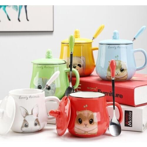 Cute Cartoon Cat Ceramic Coffee Mug With Lid Creative Animal Pattern Mugs Drinkware Coffee Tea Cups Novelty Gifts Milk Cup