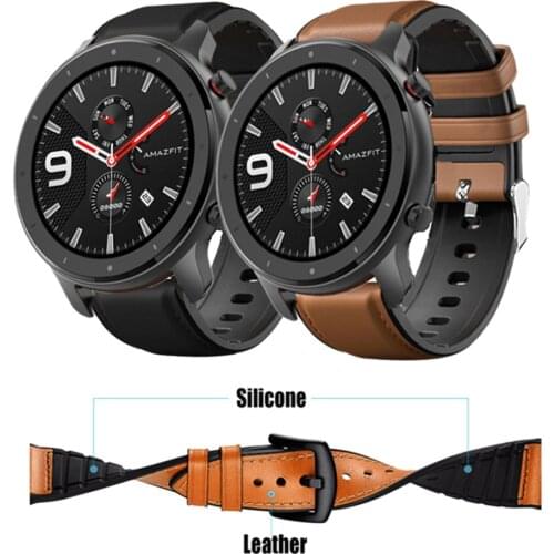 Leather Silicone Bracelet For Amazfit GTR 47mm Wrist Strap For Xiaomi Amazfit Pace / Stratos 1 2 3 / GTR2 / GTR 2e Watchband