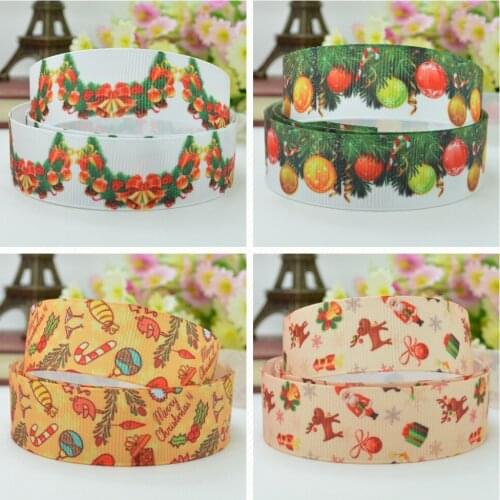 10 Yards 22mm 7/8" Christmas tree stripe pretty girl Printed grosgrain ribbon hair bow Headwear DIY hair accessories retail