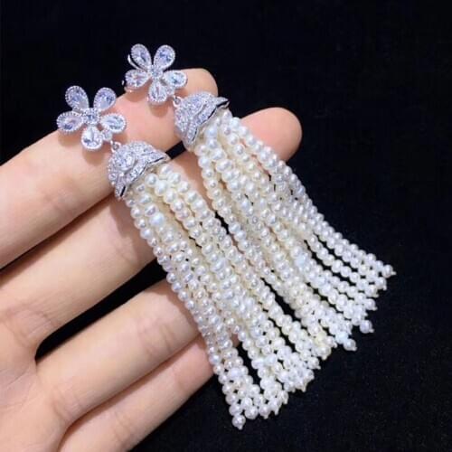 Hot sell natural white freshwater cultured pearl earrings micro inlay zircon accessories earrings fine jewelry