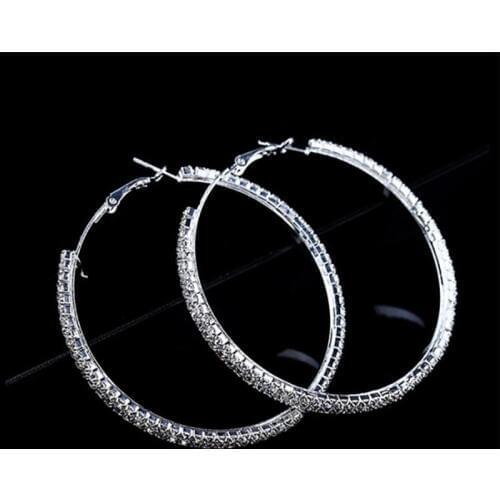 Fashion 2cm-10cm Crystal Hoop Earrings CZ Hiphop Earrings Christmas Gift Shiny Rhinestone Big Earring for Women Jewelry 8 Size