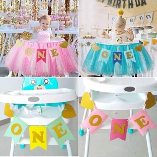 Non-woven Fabric Garland Banner Baby One Years Old Birthday Party Letter Printing Flags Baby Shower Party Decor