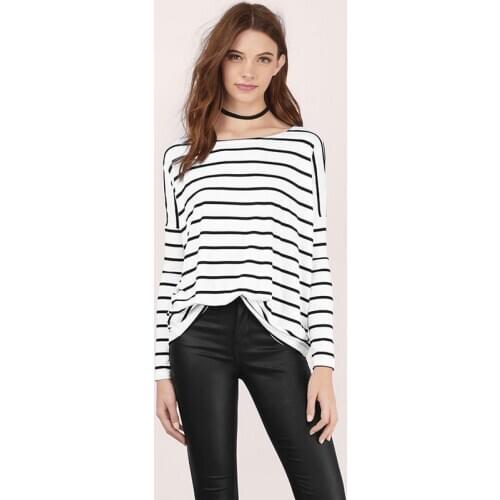 2020 New Striped Pattern Round Neck Long-Sleeved Cotton Loose Womens T-Shirt Casual Slim 3 Color Bottoming Shirt