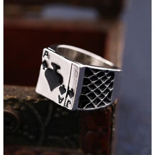 The New Creative Design Fashion Playing Card "spades A" Ring Hip Hop Rock Men Lucky Jewelry Gift