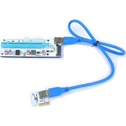 NEW 3in1 VER008S 60CM PCI-E Riser Card with 4pin 6pin Sata Molex Power PCIe 1x to 16x Extender for Litecoin Bitcoin Miner