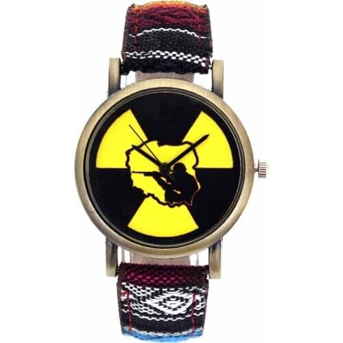 Hunting Variant Game Military Hobby Nuclear Radiation Marker Fashion Men Women Stripes Canvas Band Sport Analog Quartz Watch