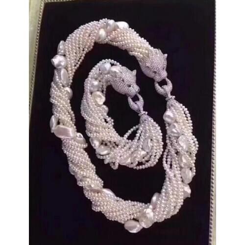 New design handmade 8 row white pearl necklace &bracelet