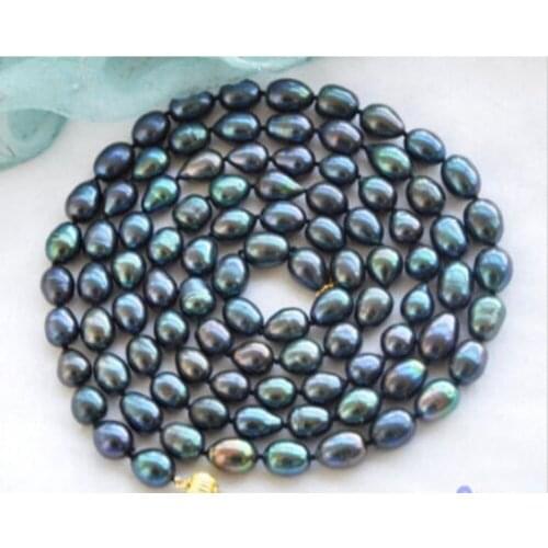 9-10mm New Tahitian Black Natural Pearl Necklace 48" AAA
