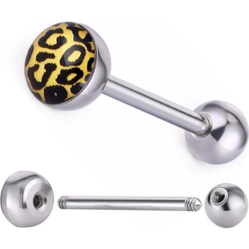 1pc/lot 1.6*19mm Sexy Leopard Tongue Piercing Stainless Steel Tongue Ring Barbell Industrial Piercing Earrings Pircing Jewelry