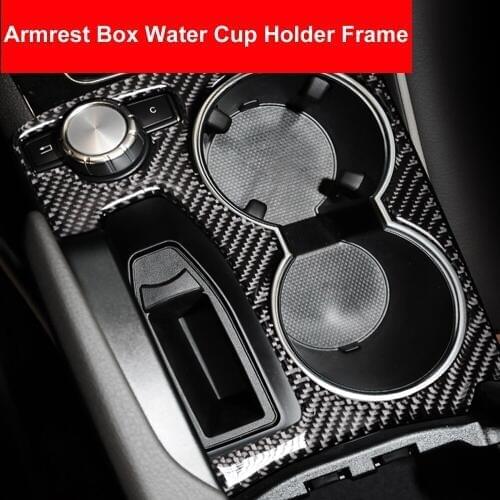 Carbon Fiber Armrest Box Water Cup Holder Panel Cover Trim Protection Car Stickers For Mercedes Benz GLK 2008-2015 Accessories