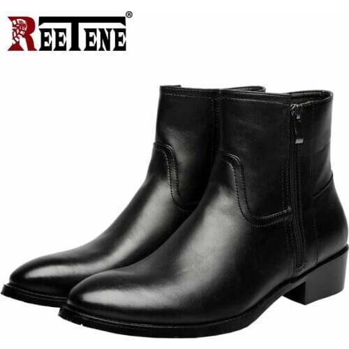 REETENE Non-Slip Men Boots Genuine Leather High Top Boots Men Warm Wear-Resistant MenS Boots High Quality Rubber Male Boots