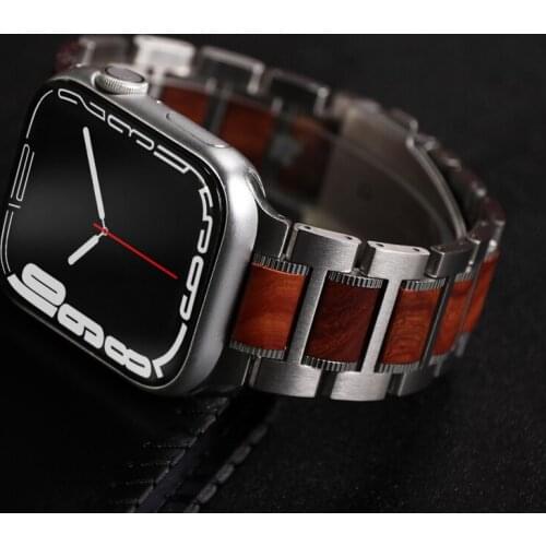 Watch Accessories strap for apple watch Band 44mm 42mm 40mm 38mm iwatch 5/4/3/2/1 Wooden Red Sandalwood Stainless Steel Bracelet