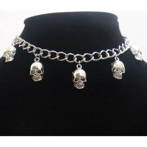 Vintage Antique Silver Color Skull Pendant Ladies Short Necklace Chokers Trendy Punk Jewelry For Women Fashion Hip hop Necklace